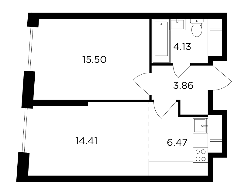 2-комнатная 43.7 м²