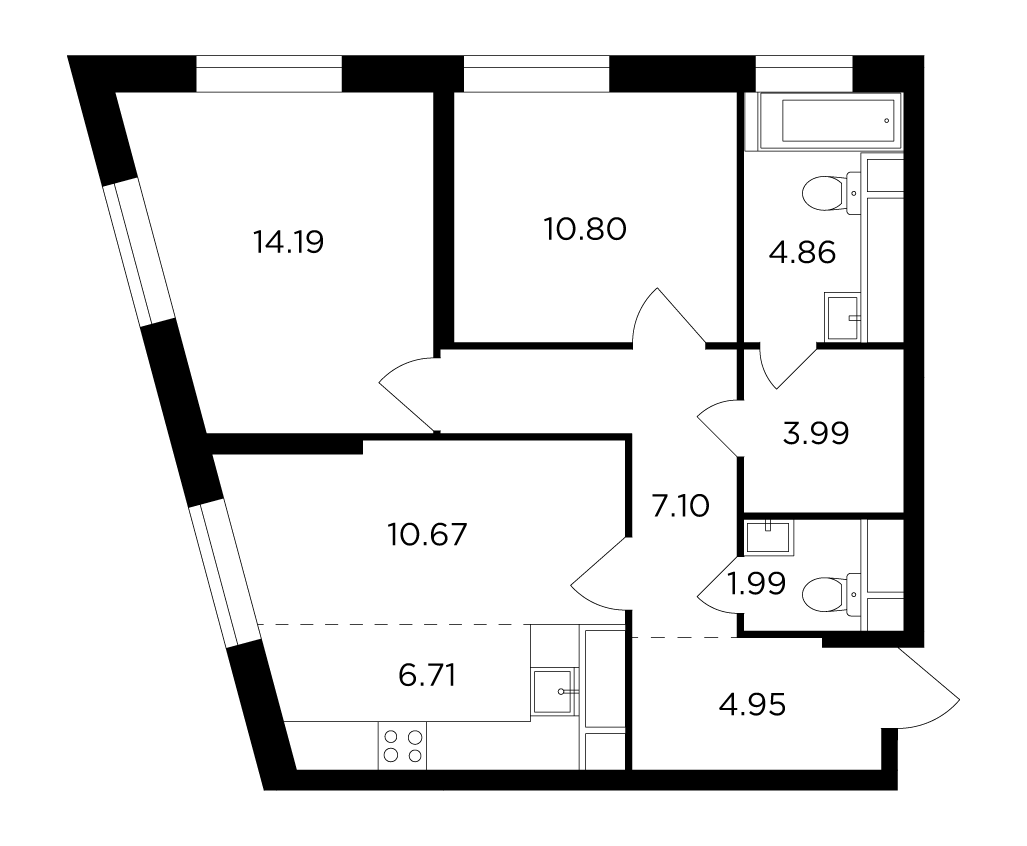 3-комнатная 65.2 м²