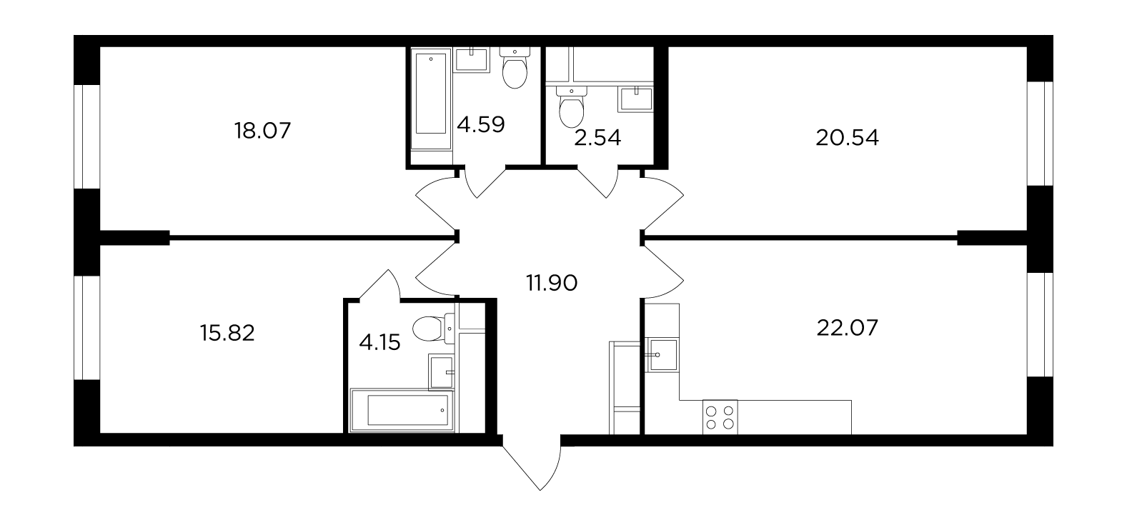 3-комнатная 99.6 м²