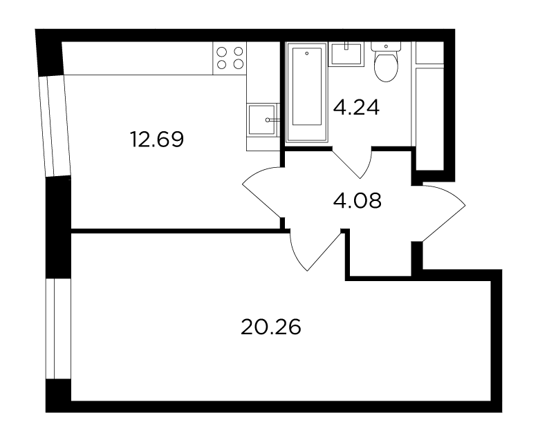 1-комнатная 41.4 м²