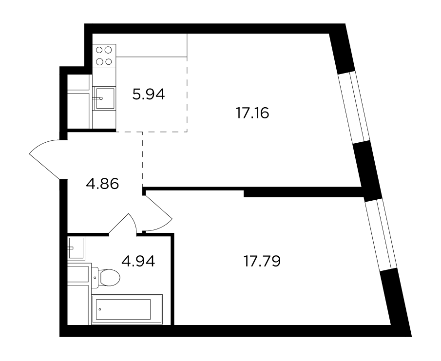 2-комнатная 50.9 м²