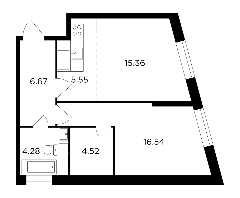 2-комнатная 52.9 м²