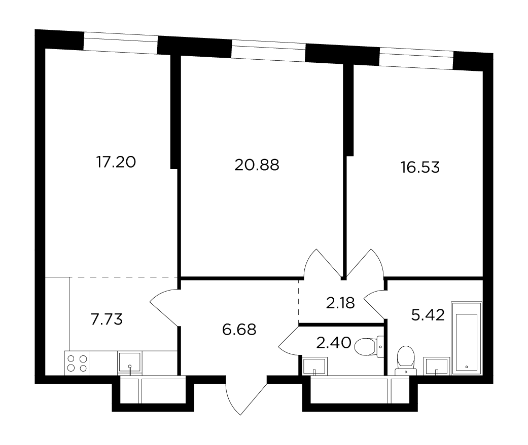 3-комнатная 79.2 м²
