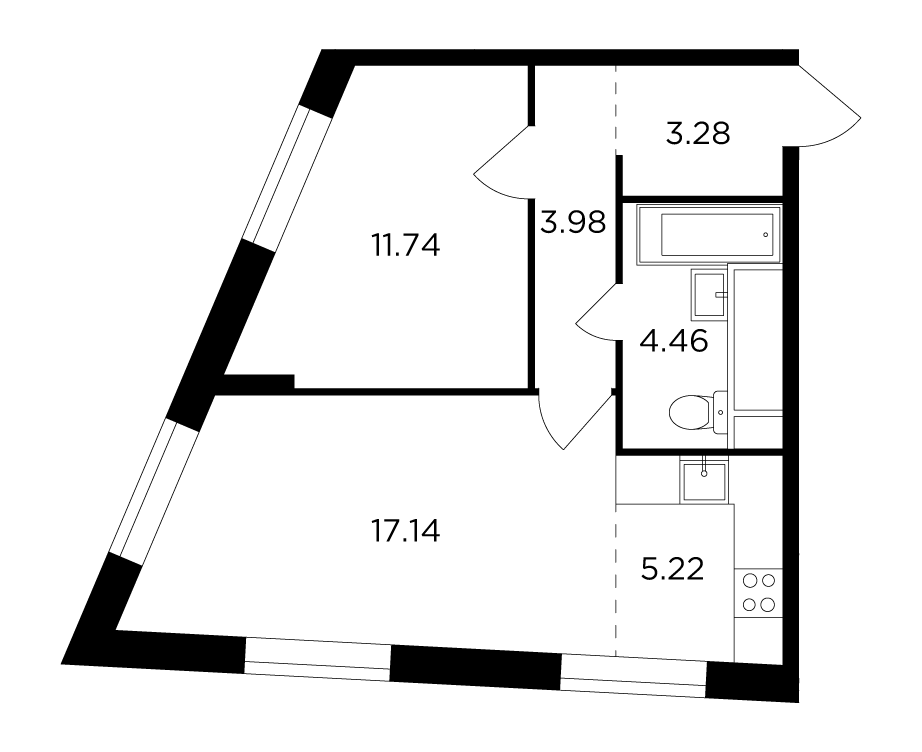 2-комнатная 45.7 м²