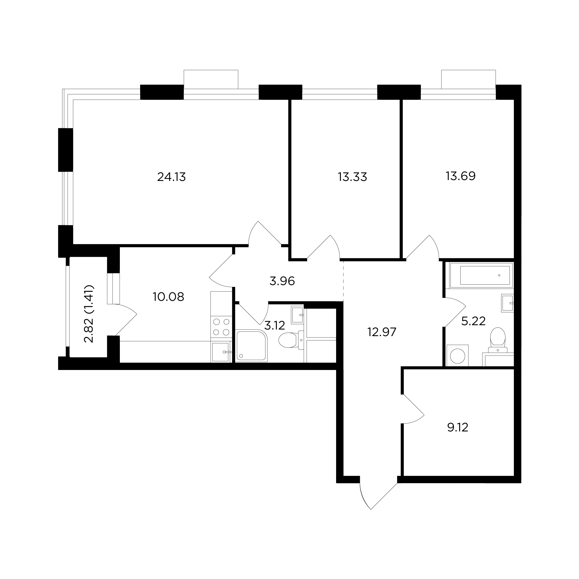 3-комнатная 97.2 м²