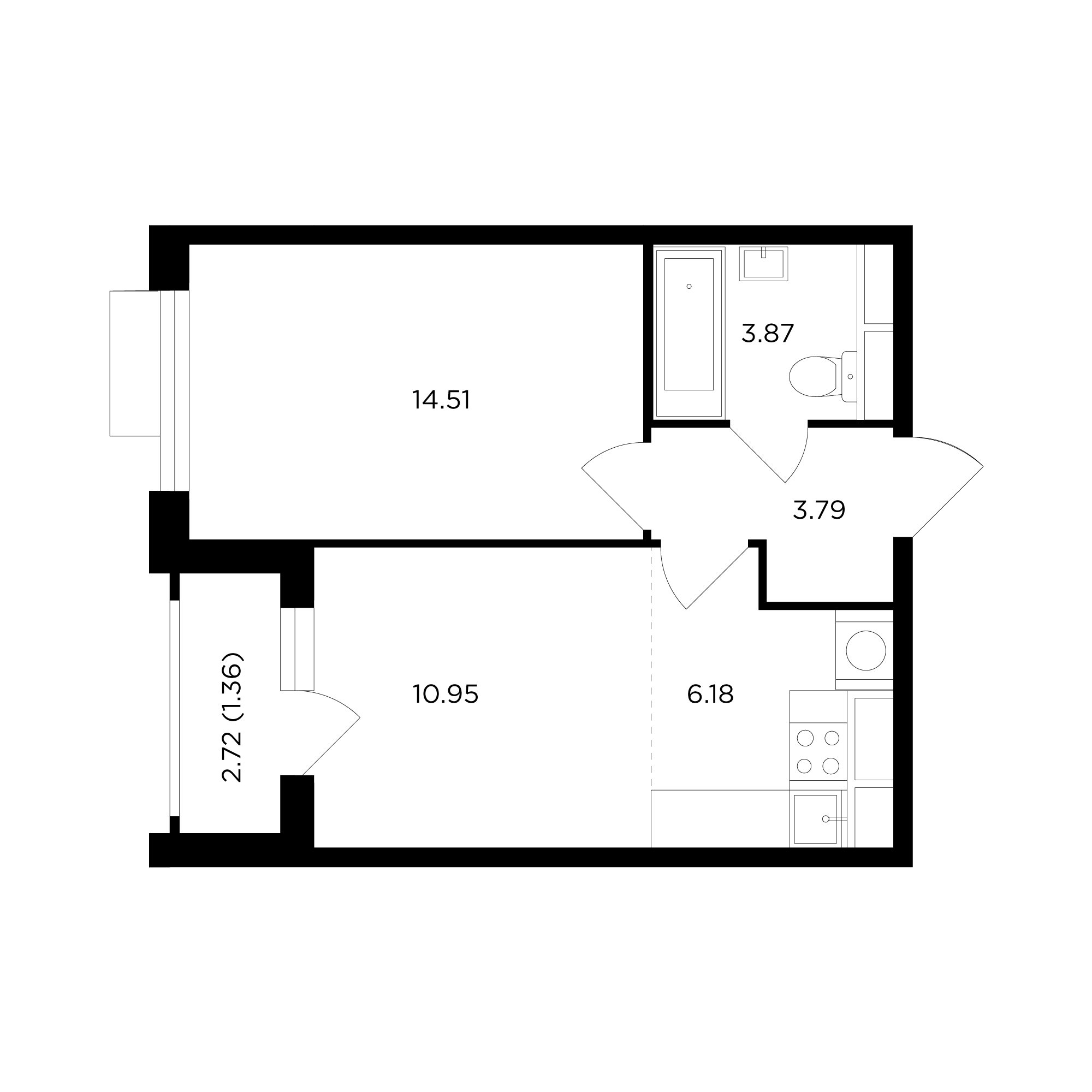 2-комнатная 40.7 м²
