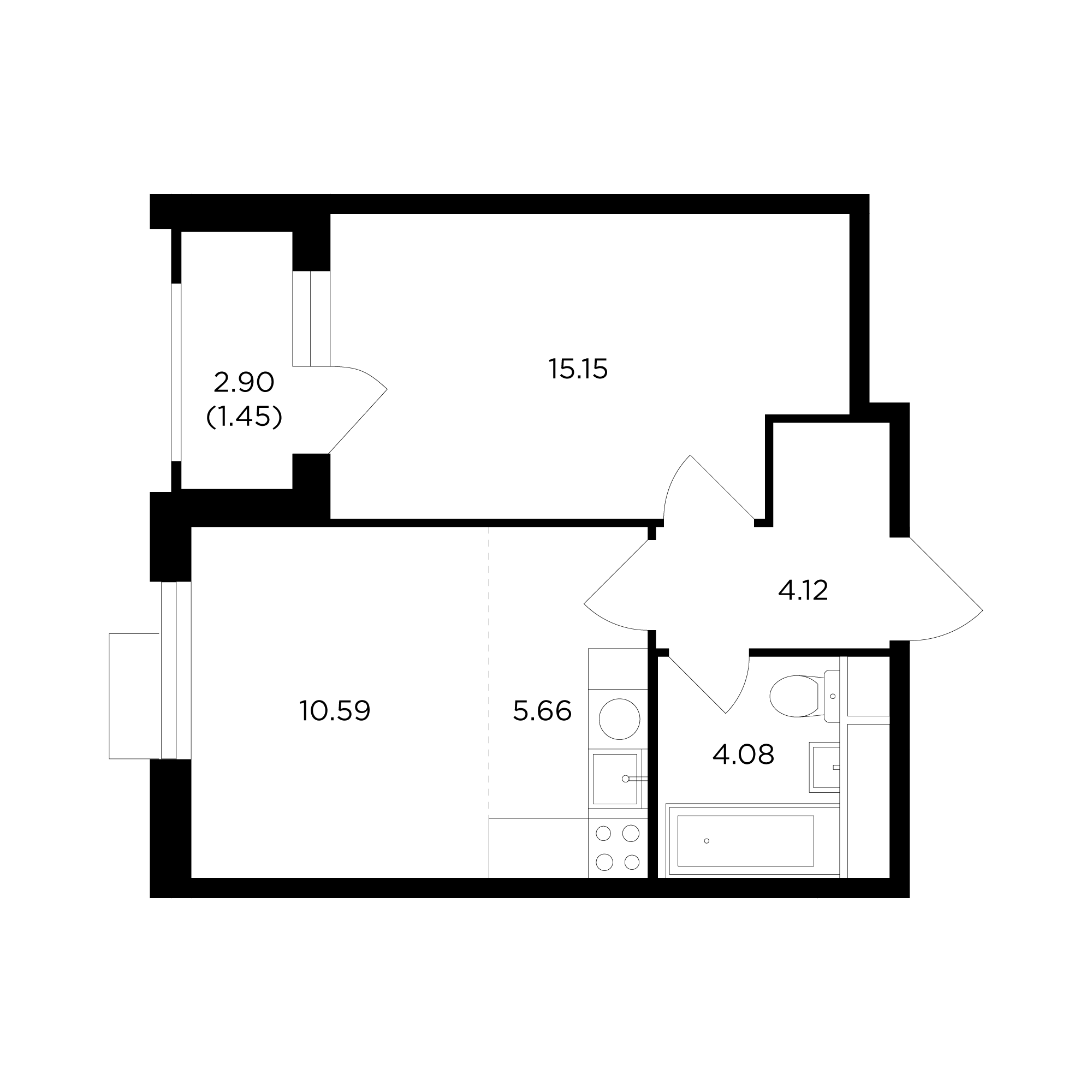 2-комнатная 41.3 м²