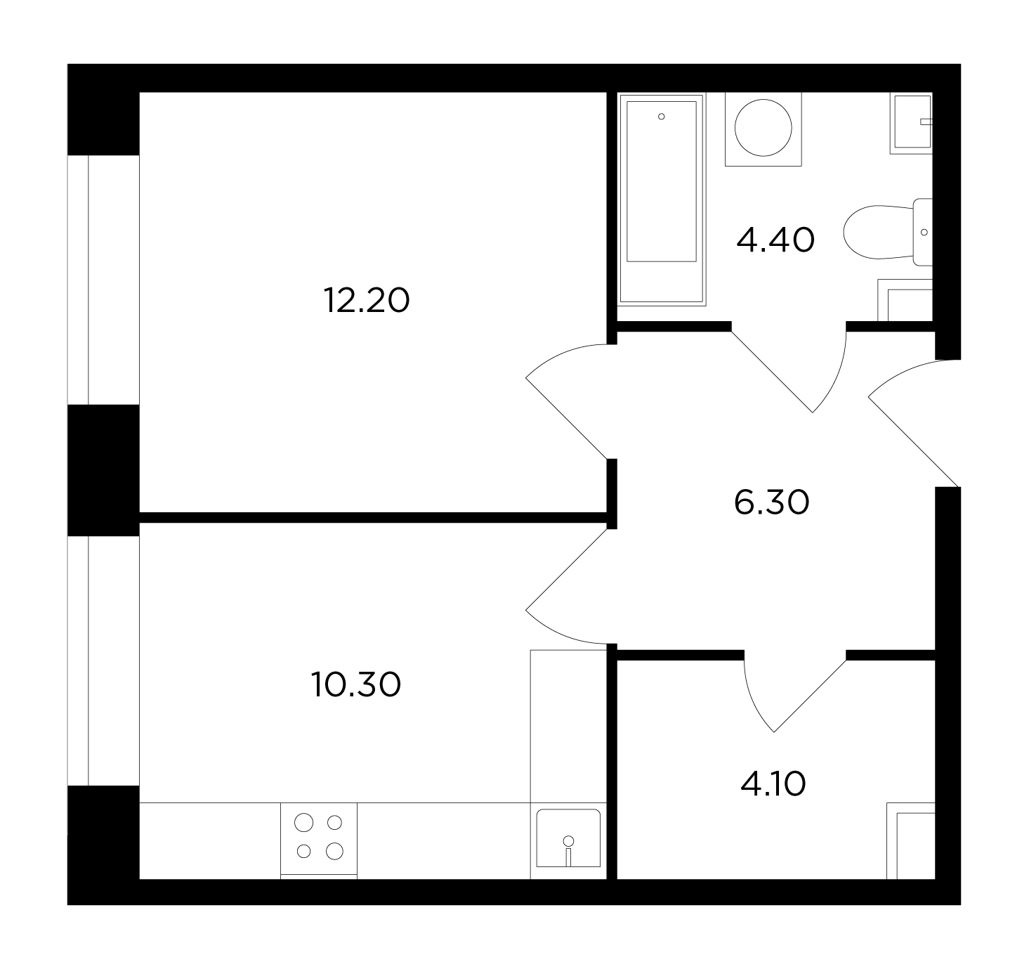 1-комнатная 37.1 м²