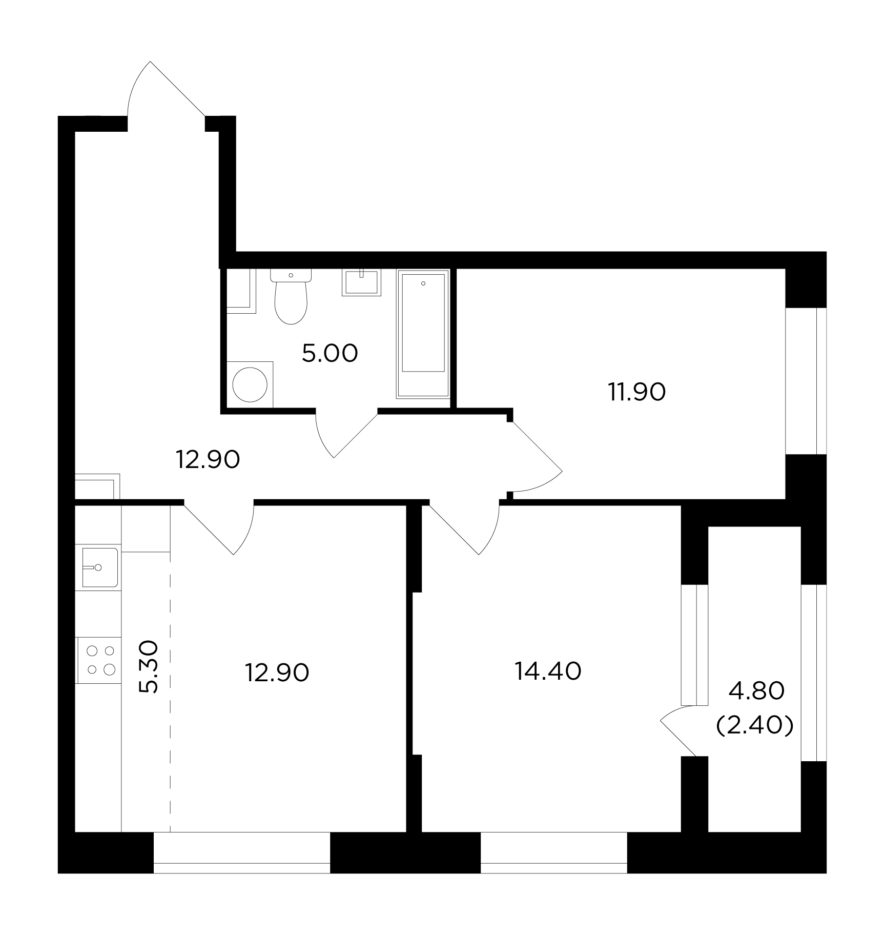 3-комнатная 64.7 м²