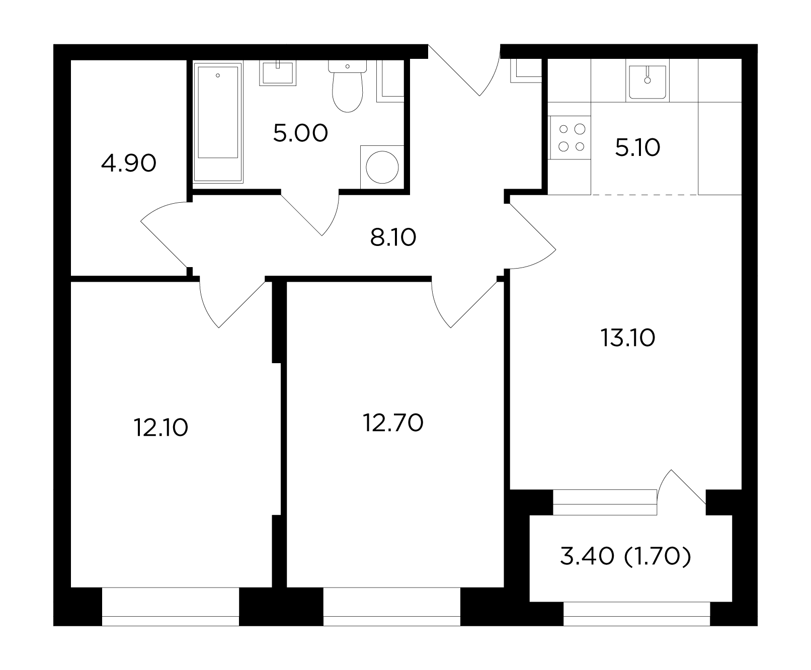 3-комнатная квартира 62.6 м² №118 по цене 13 009 587 ₽ в ЖК Новое Медведково  - купить у застройщика Ingrad