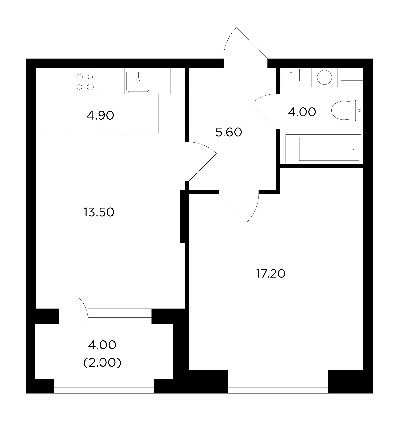 2-комнатная квартира 47.6 м² №216 по цене 12 416 460 ₽ в ЖК Новое Медведково  - купить у застройщика Ingrad