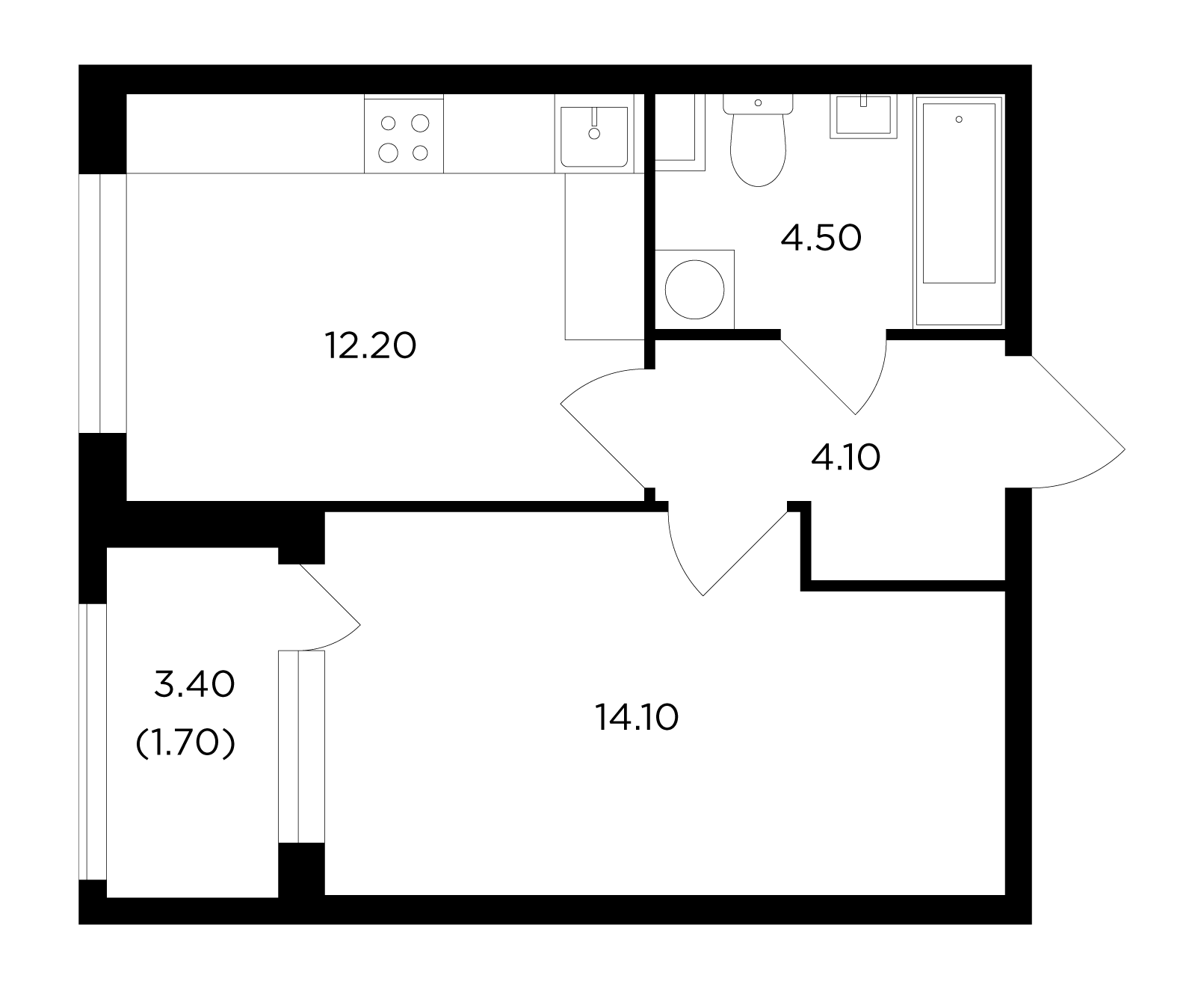 1-комнатная 35.6 м²