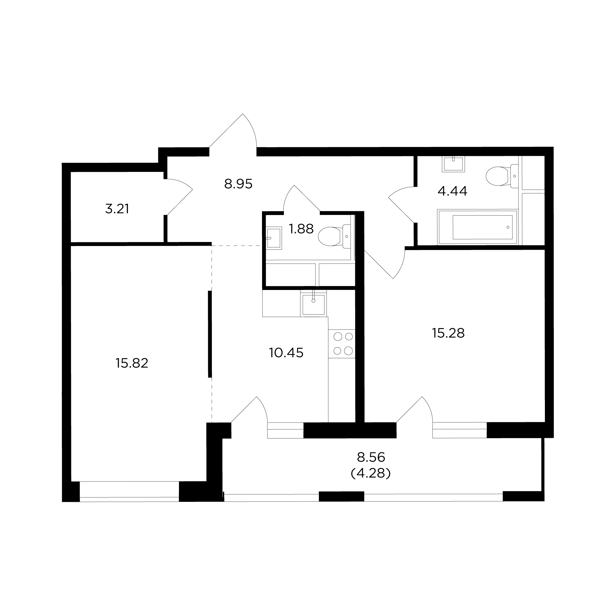 2-комнатная квартира 64.4 м² №244 по цене 11 951 481 ₽ в ЖК Одинград.  Семейный - купить у застройщика Ingrad