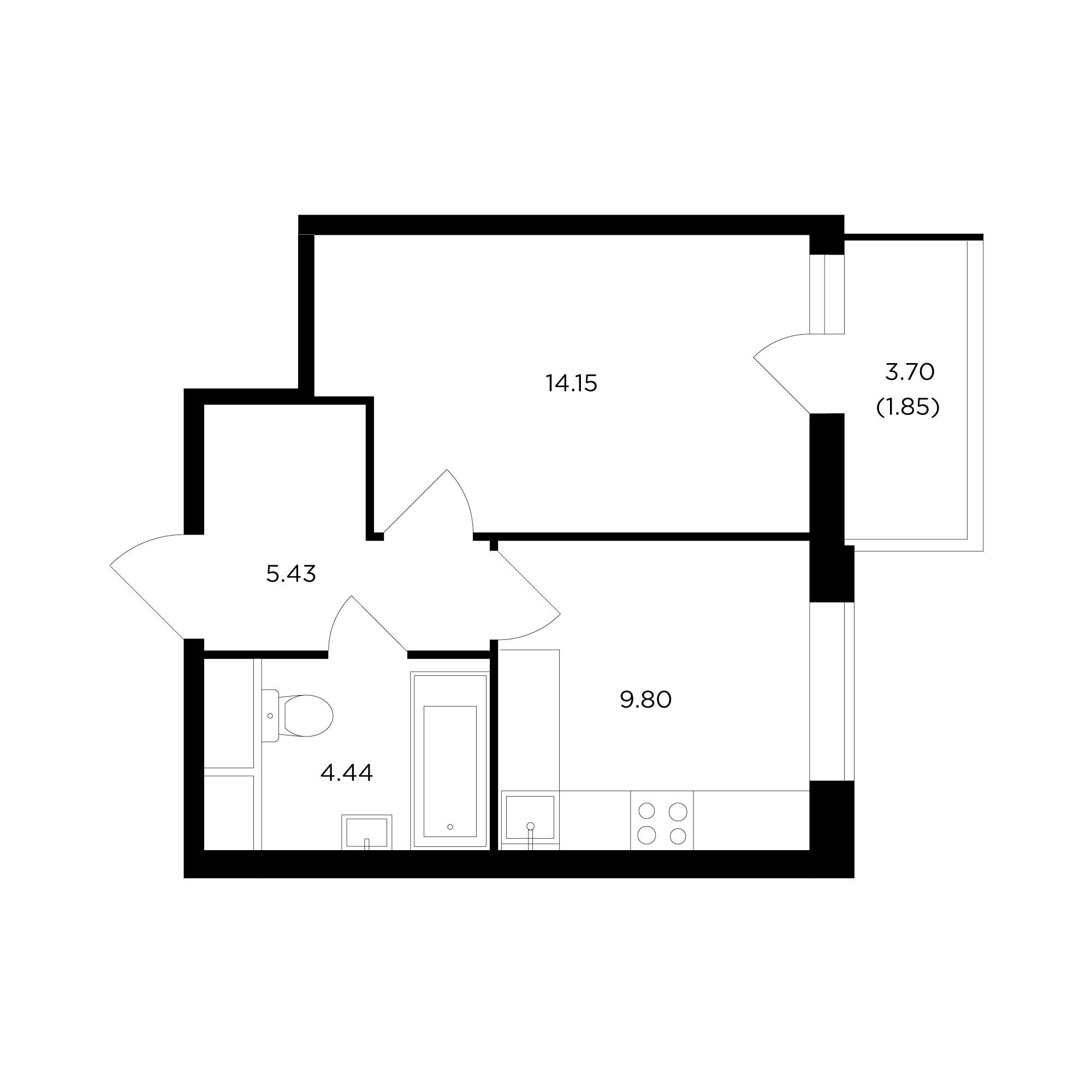 1-комнатная квартира 35.4 м² №66 по цене 9 566 673 ₽ в ЖК Одинград.  Семейный - купить у застройщика Ingrad