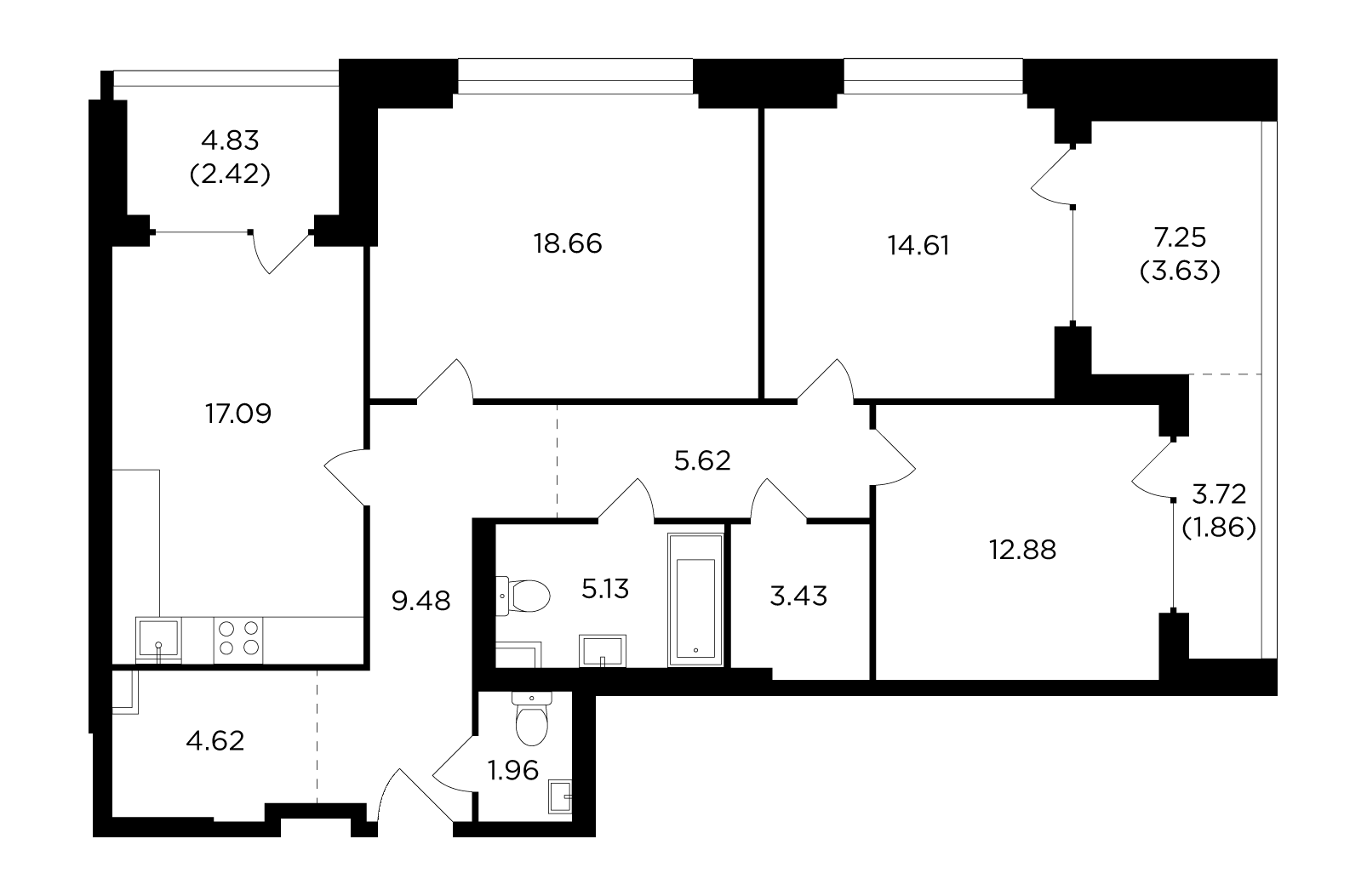 3-комнатная квартира 102.2 м² №5 по цене 47 421 871 ₽ в ЖК RIVERSKY - купить у застройщика Ingrad