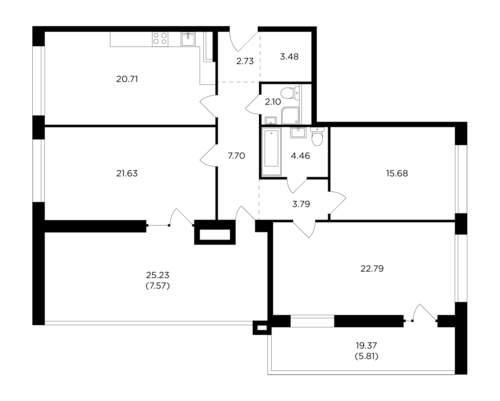 3-комнатная квартира 118.2 м² №577 по цене 64 466 850 ₽ в ЖК RIVERSKY -  купить у застройщика Ingrad