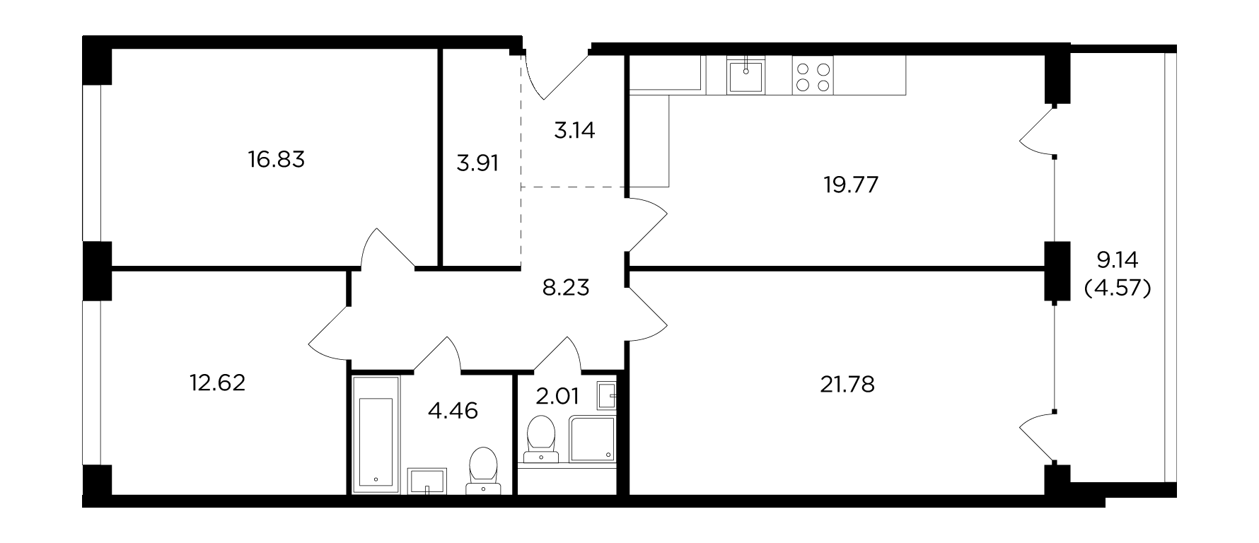 3-комнатная квартира 98.9 м² №1212 по цене 57 006 606 ₽ в ЖК RIVERSKY -  купить у застройщика Ingrad