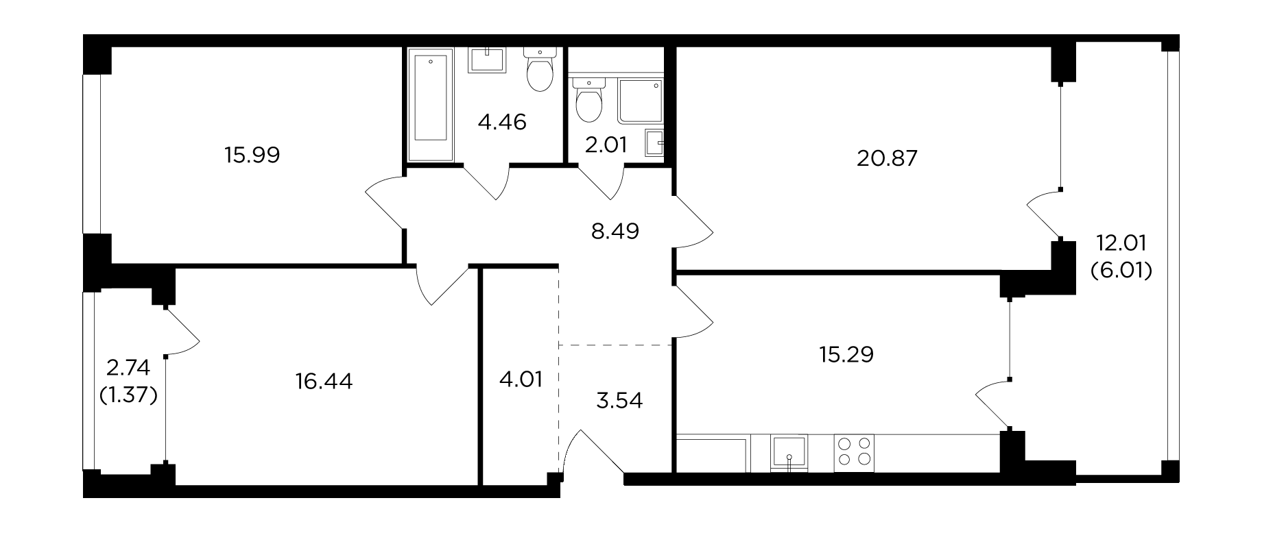 3-комнатная квартира 98.4 м² №1222 по цене 61 410 760 ₽ в ЖК RIVERSKY -  купить у застройщика Ingrad