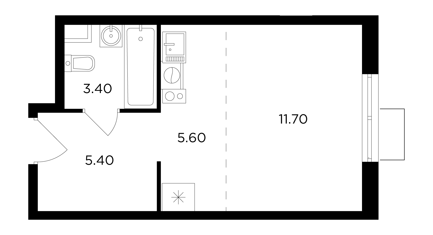 1-комнатная 26.1 м²