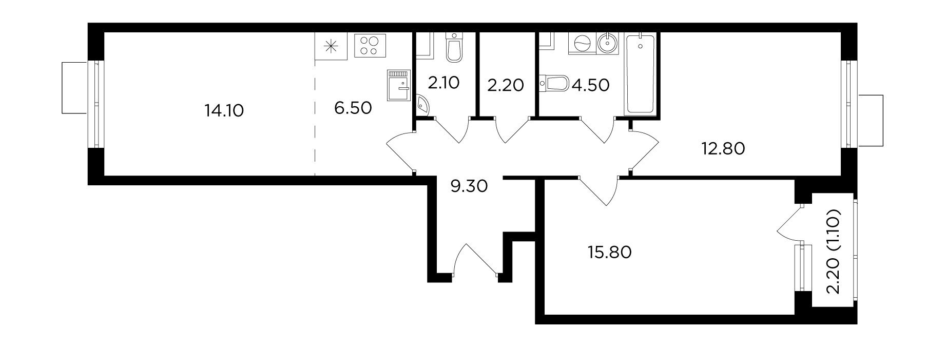 3-комнатная 68.4 м²