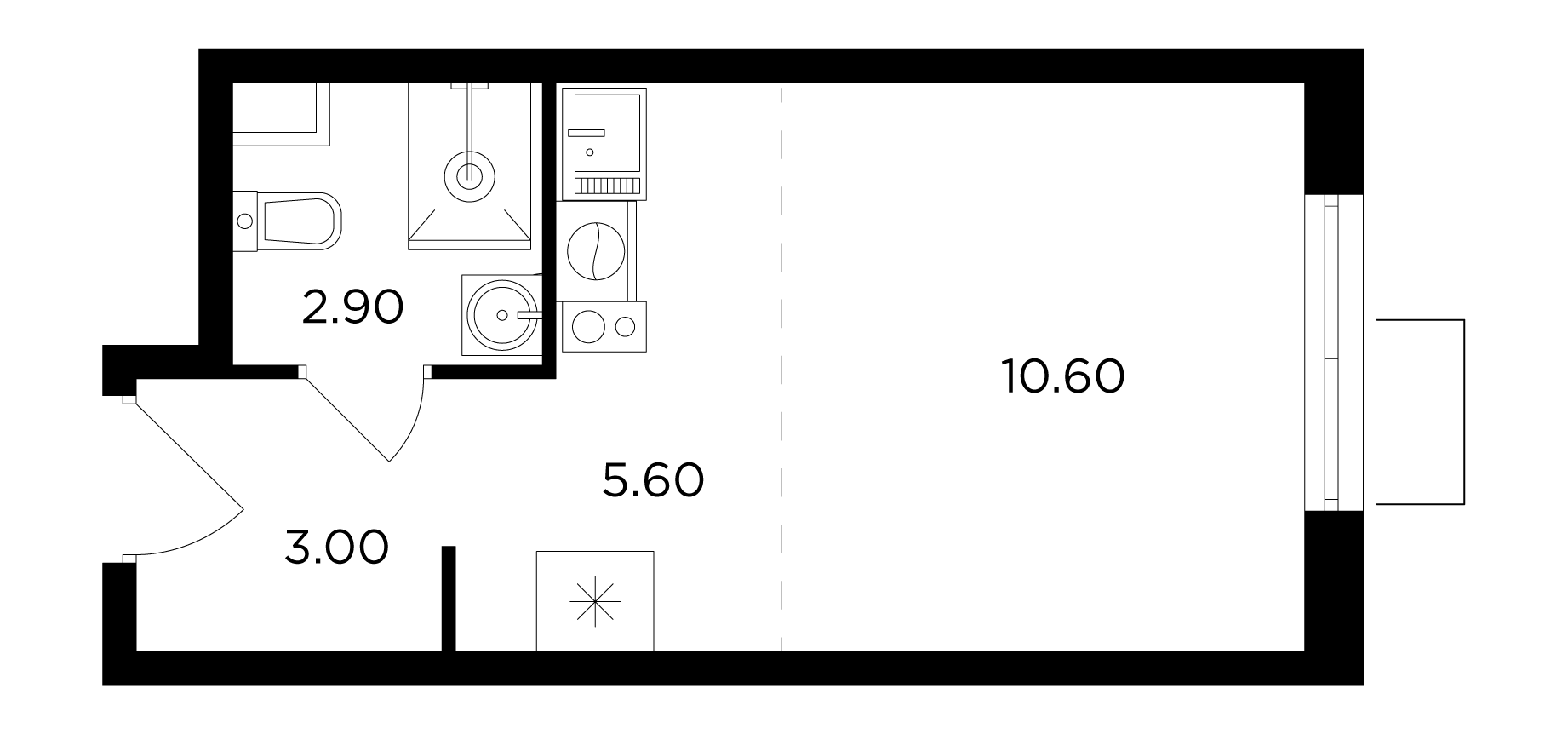 1-комнатная 22.1 м²