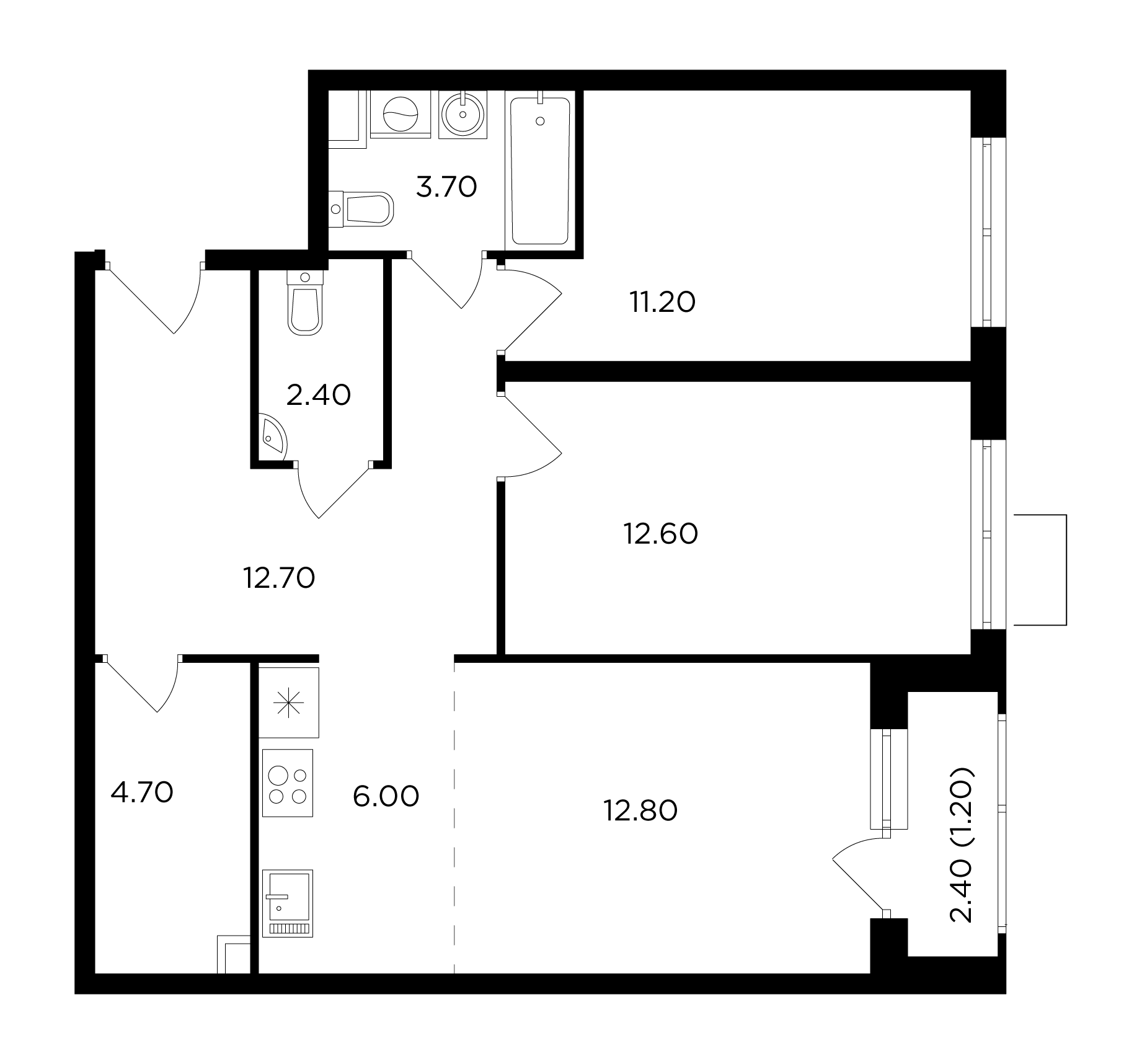 3-комнатная 67.3 м²