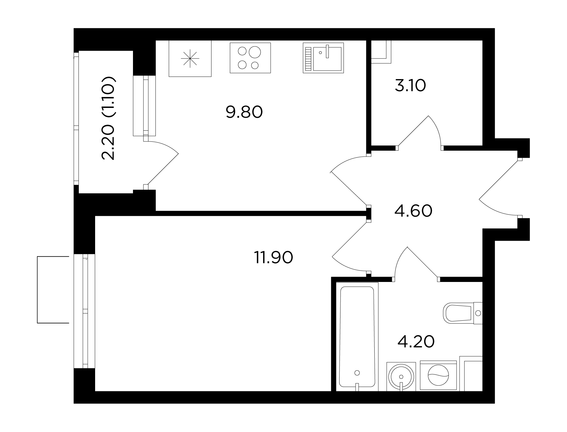 1-комнатная 34.7 м²