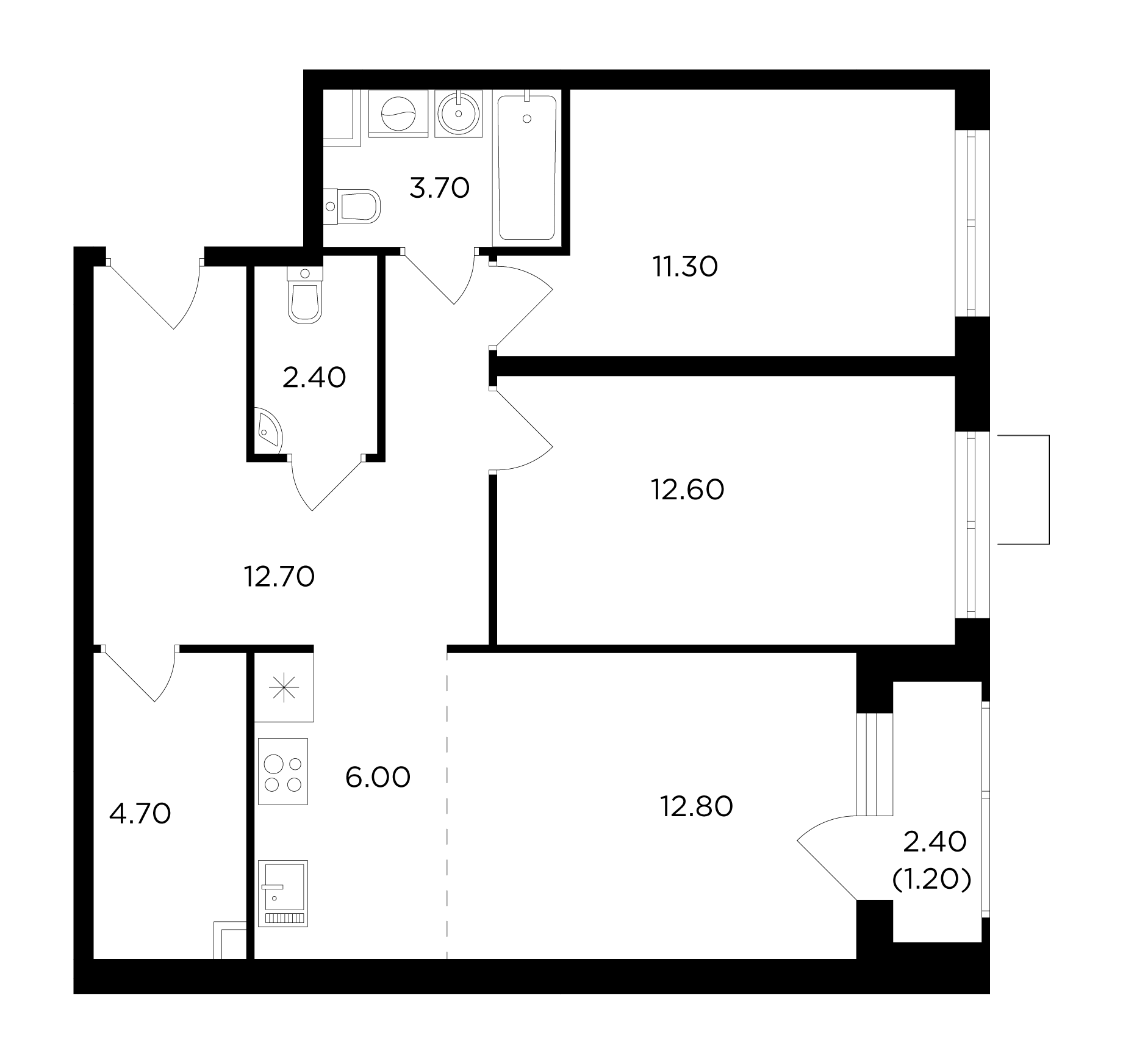 3-комнатная 67.4 м²