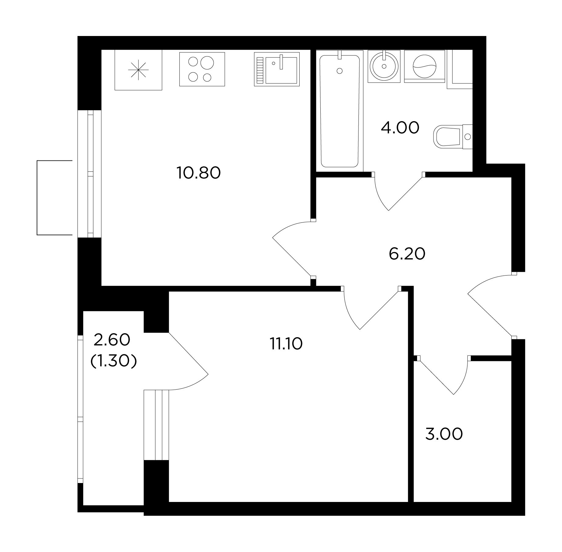 1-комнатная 36.4 м²