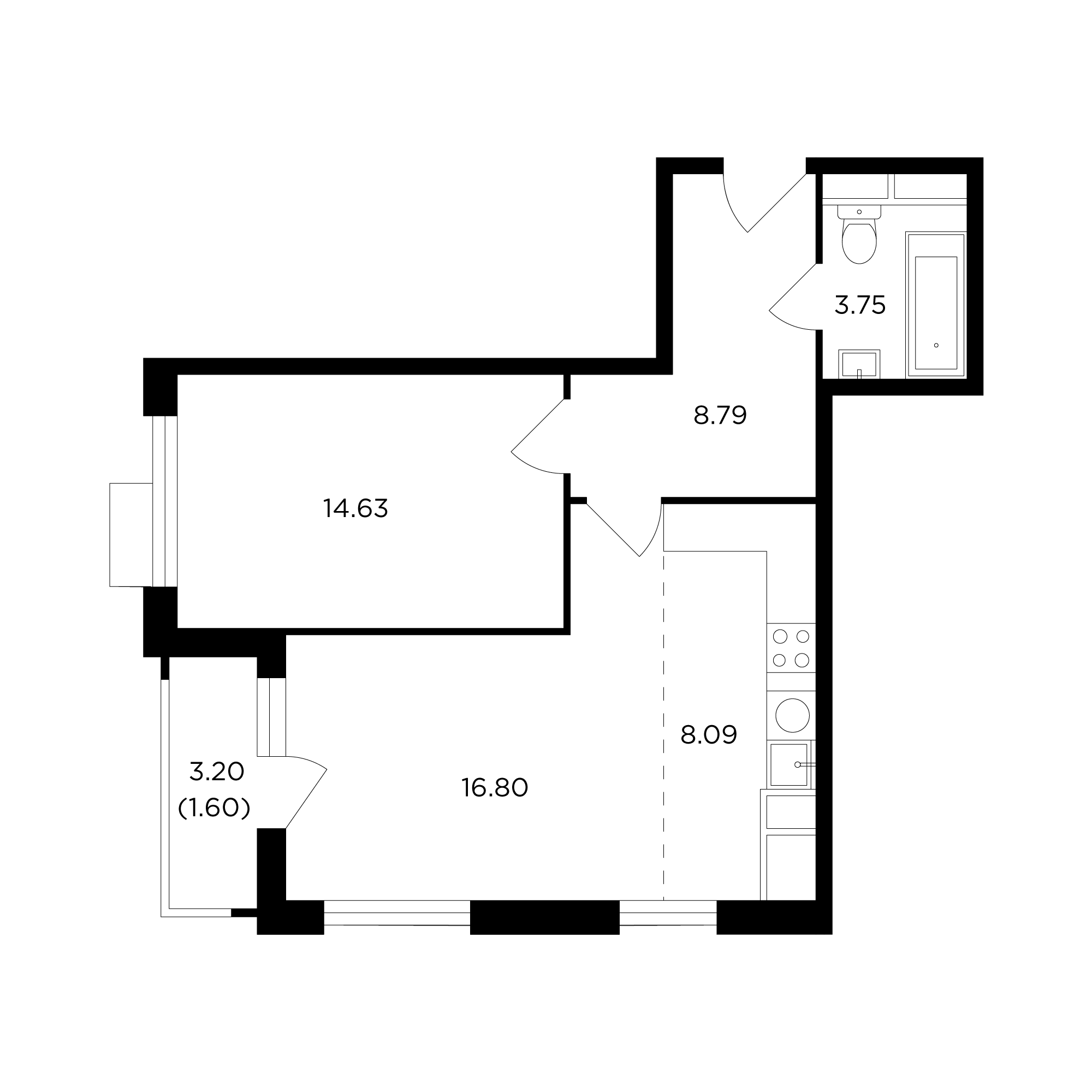 2-комнатная 53.7 м²