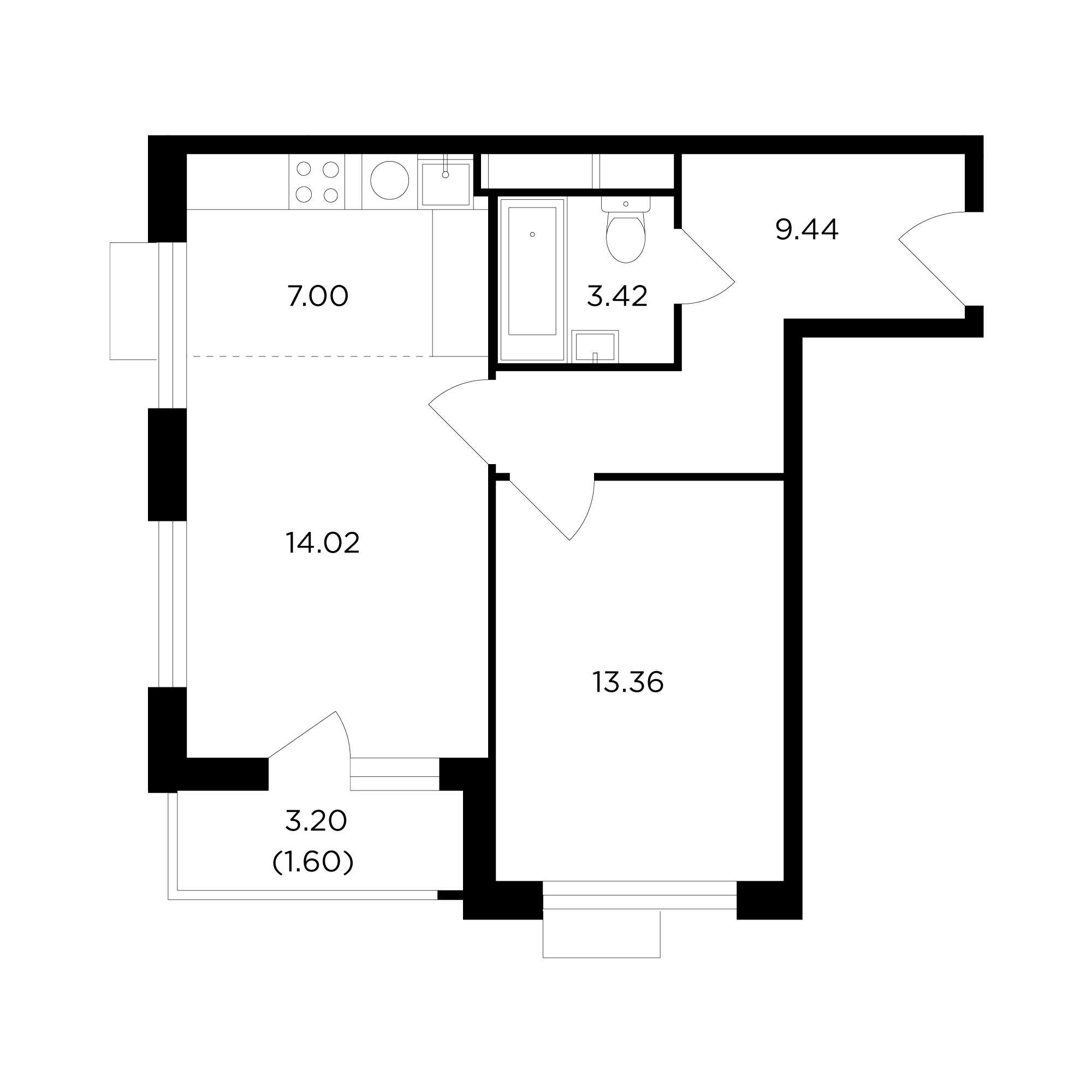 2-комнатная 48.9 м²