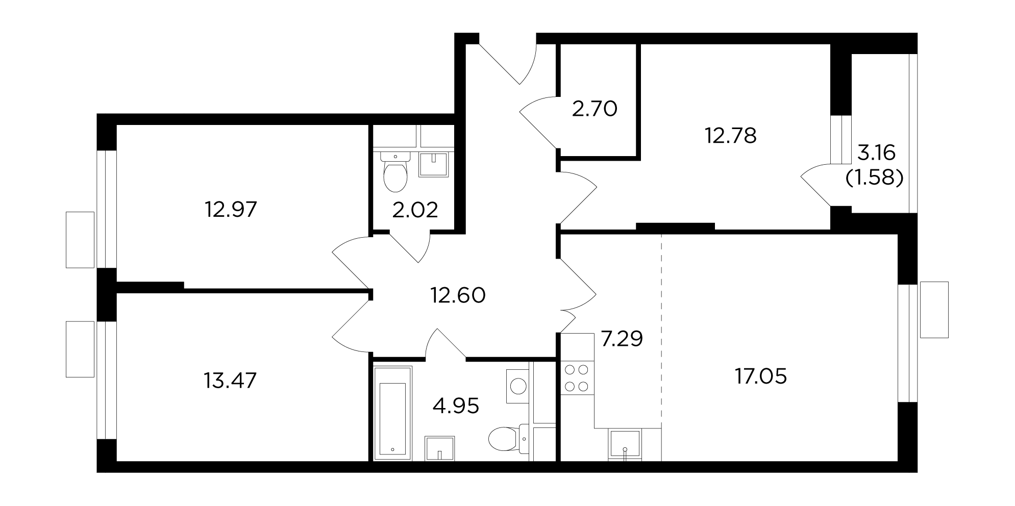 4-комнатная квартира 87.3 м² №93 по цене 14 429 642 ₽ в ЖК VESNA - купить у  застройщика Ingrad