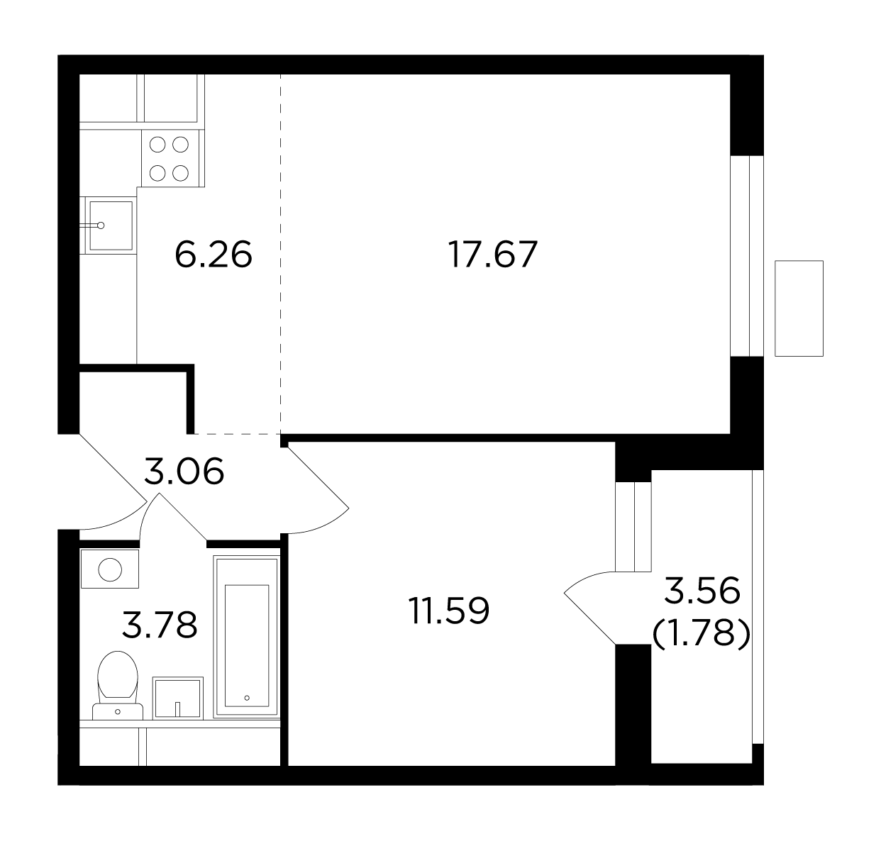 2-комнатная 44.2 м²