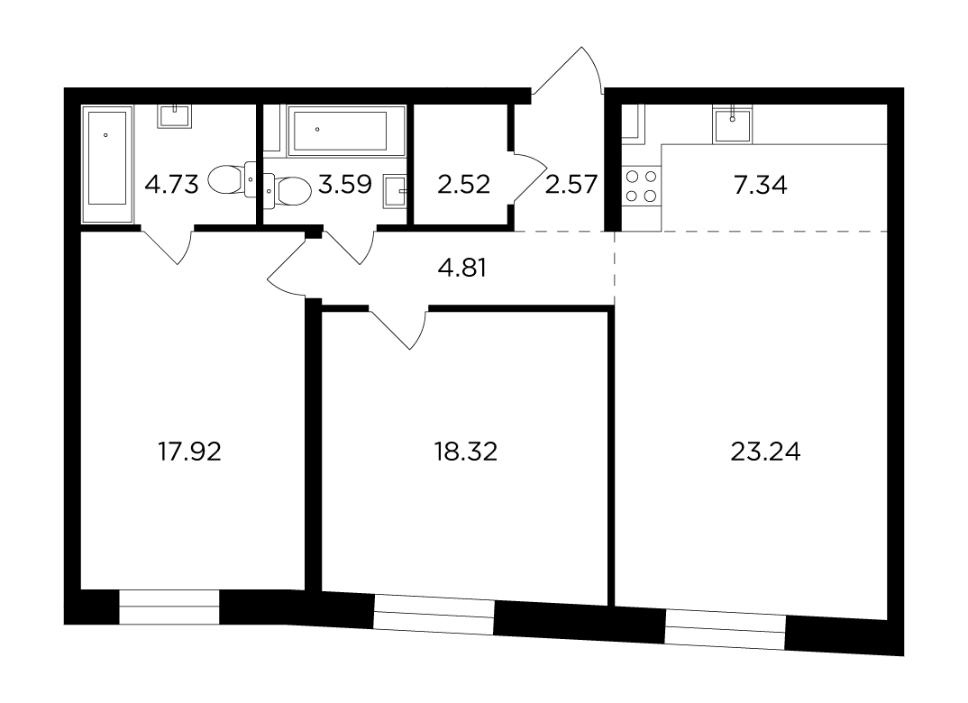 3-комнатная 85.58 м²