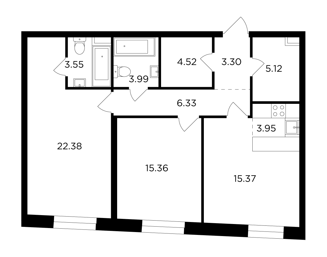 3-комнатная 83.87 м²