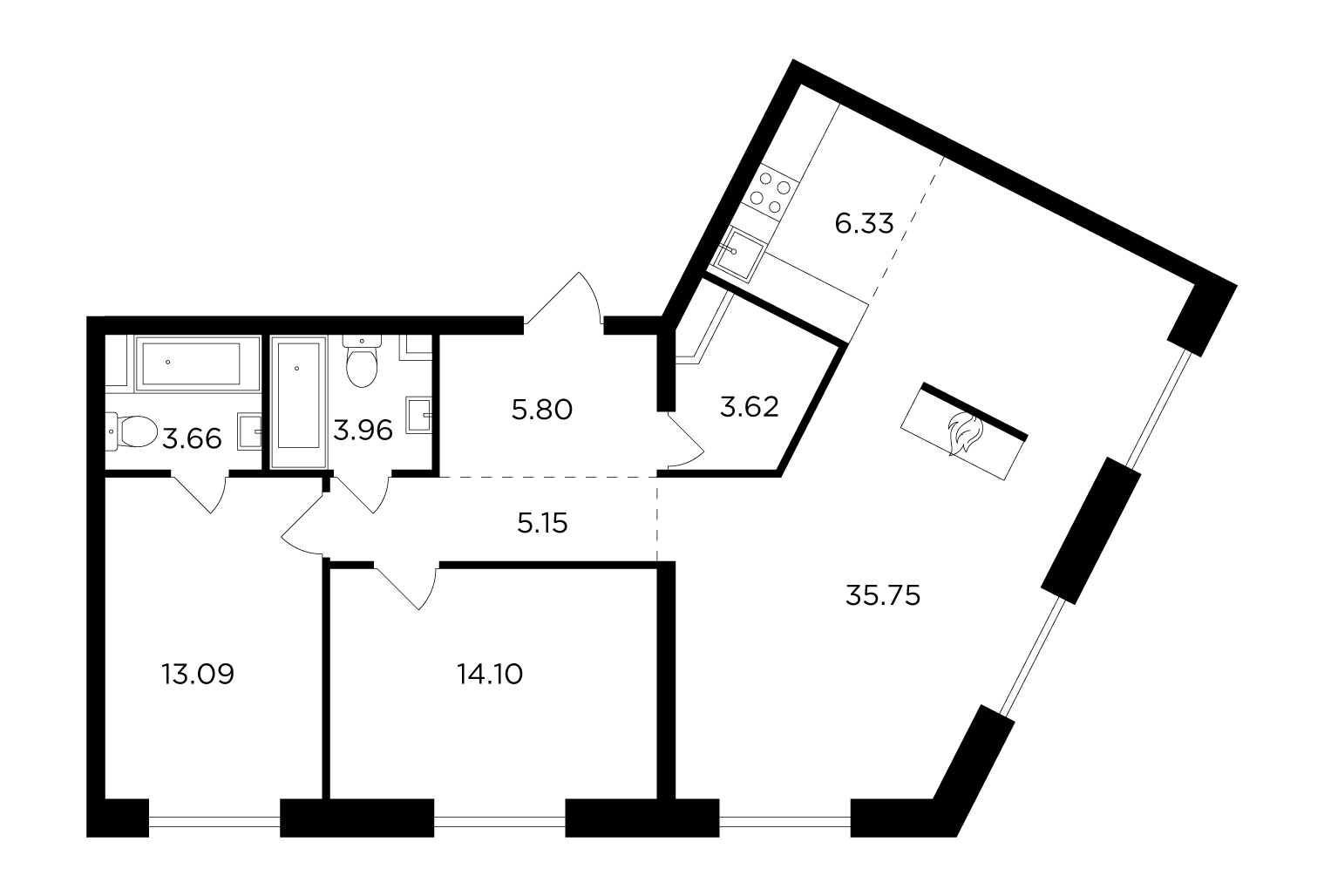 3-комнатная 91.46 м²