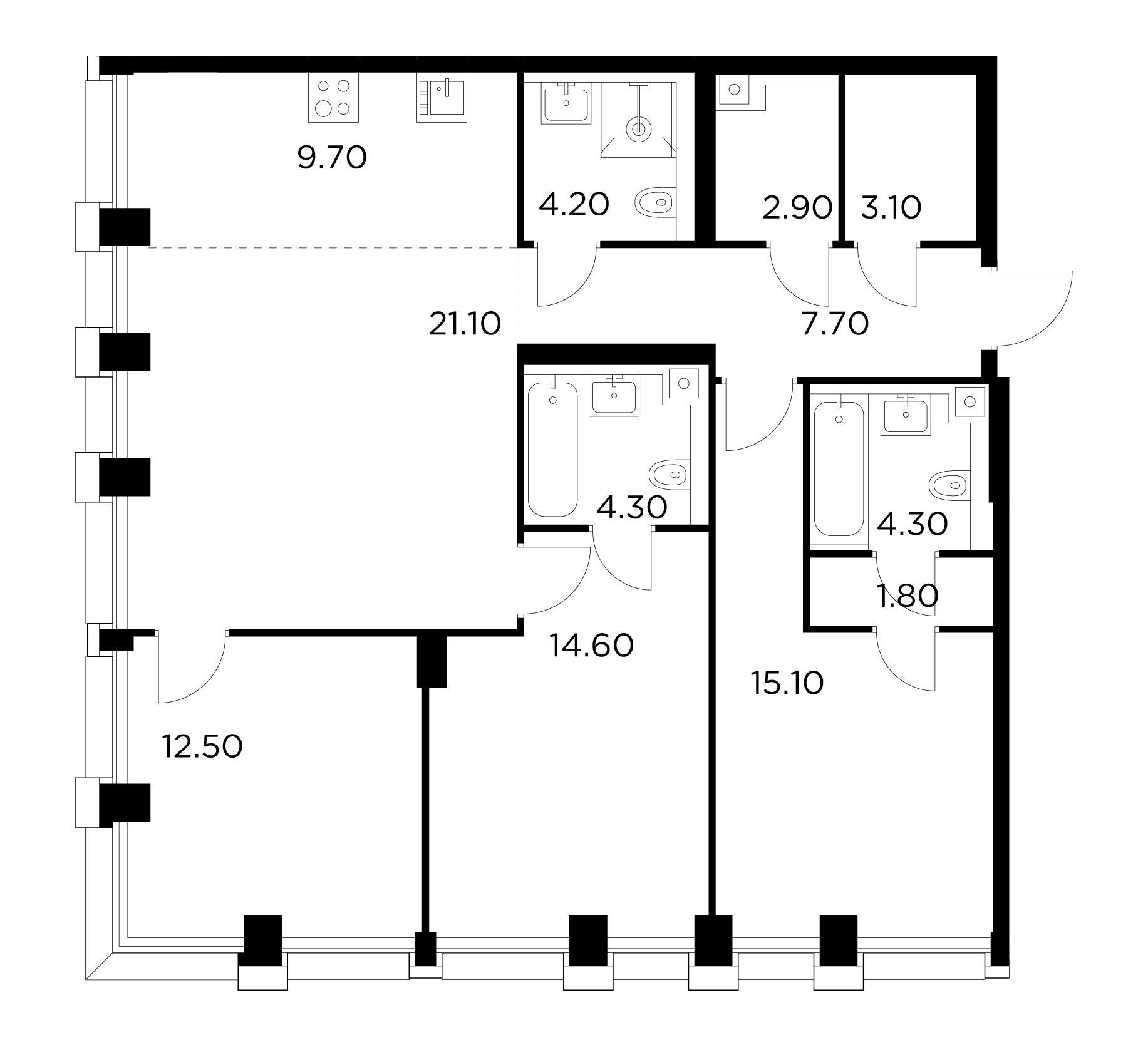 4-комнатная 101.3 м²