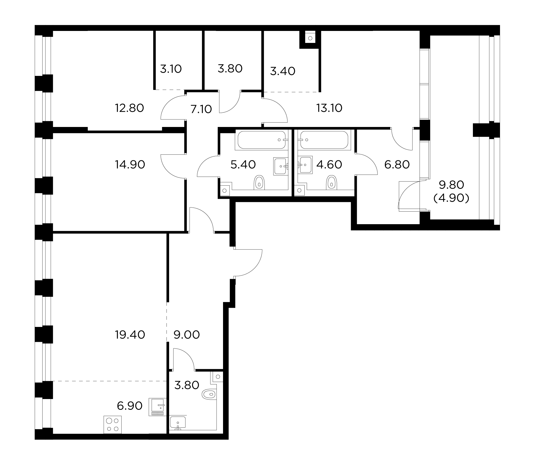 4-комнатная 119 м²