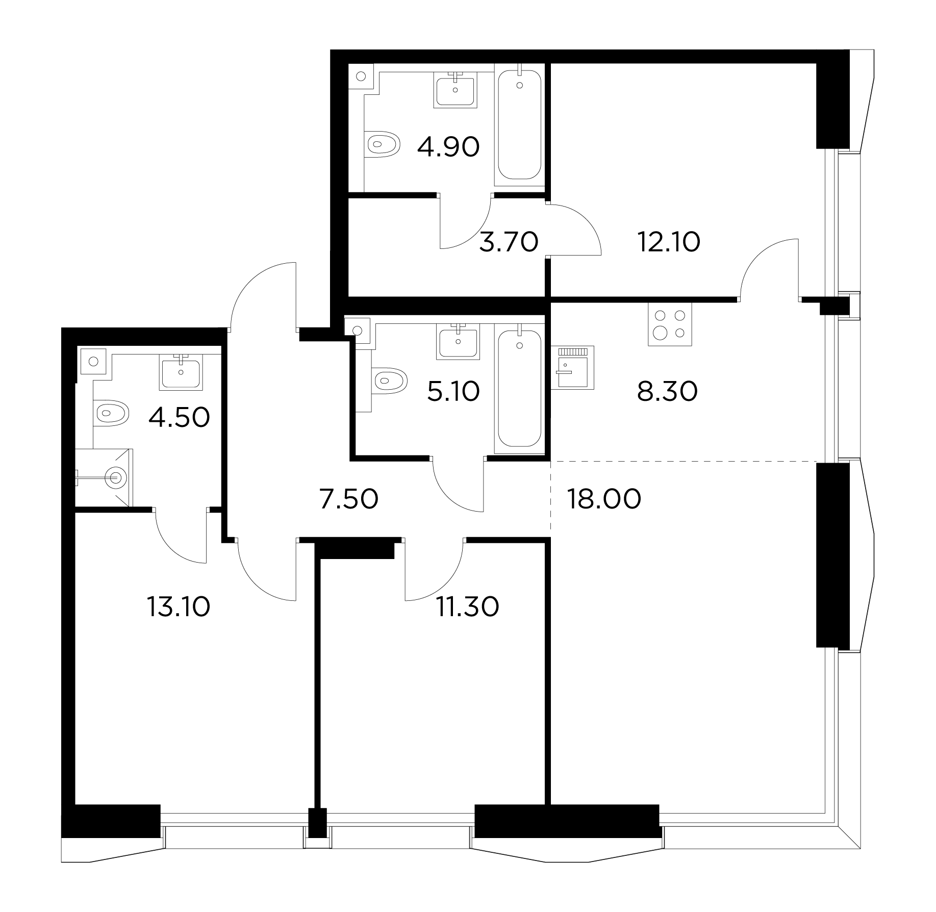 4-комнатная 88.5 м²