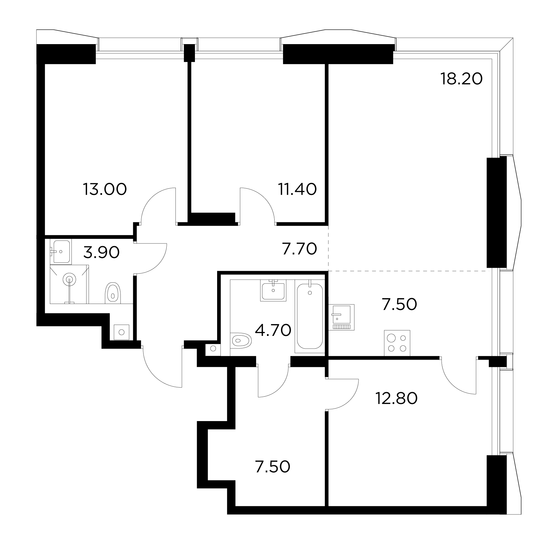 4-комнатная 86.7 м²