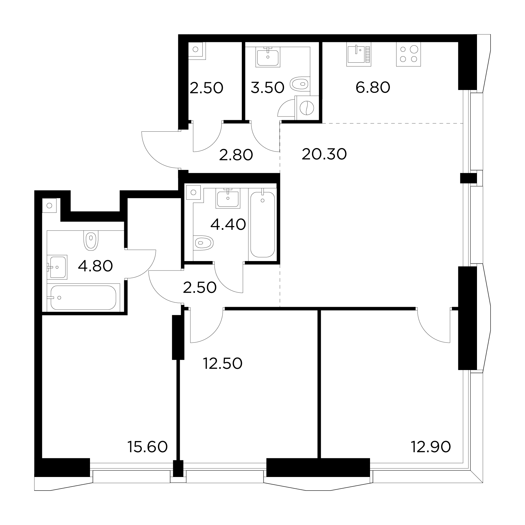 4-комнатная 88.6 м²