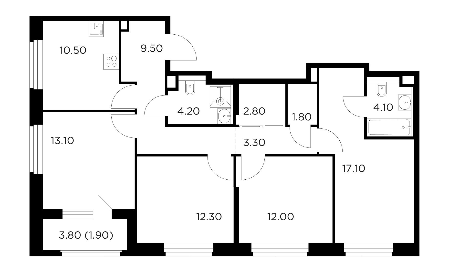 4-комнатная 92.6 м²