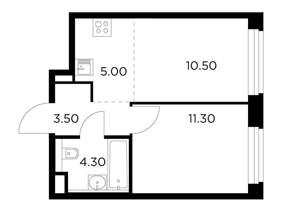 2-комнатная 34.6 м²