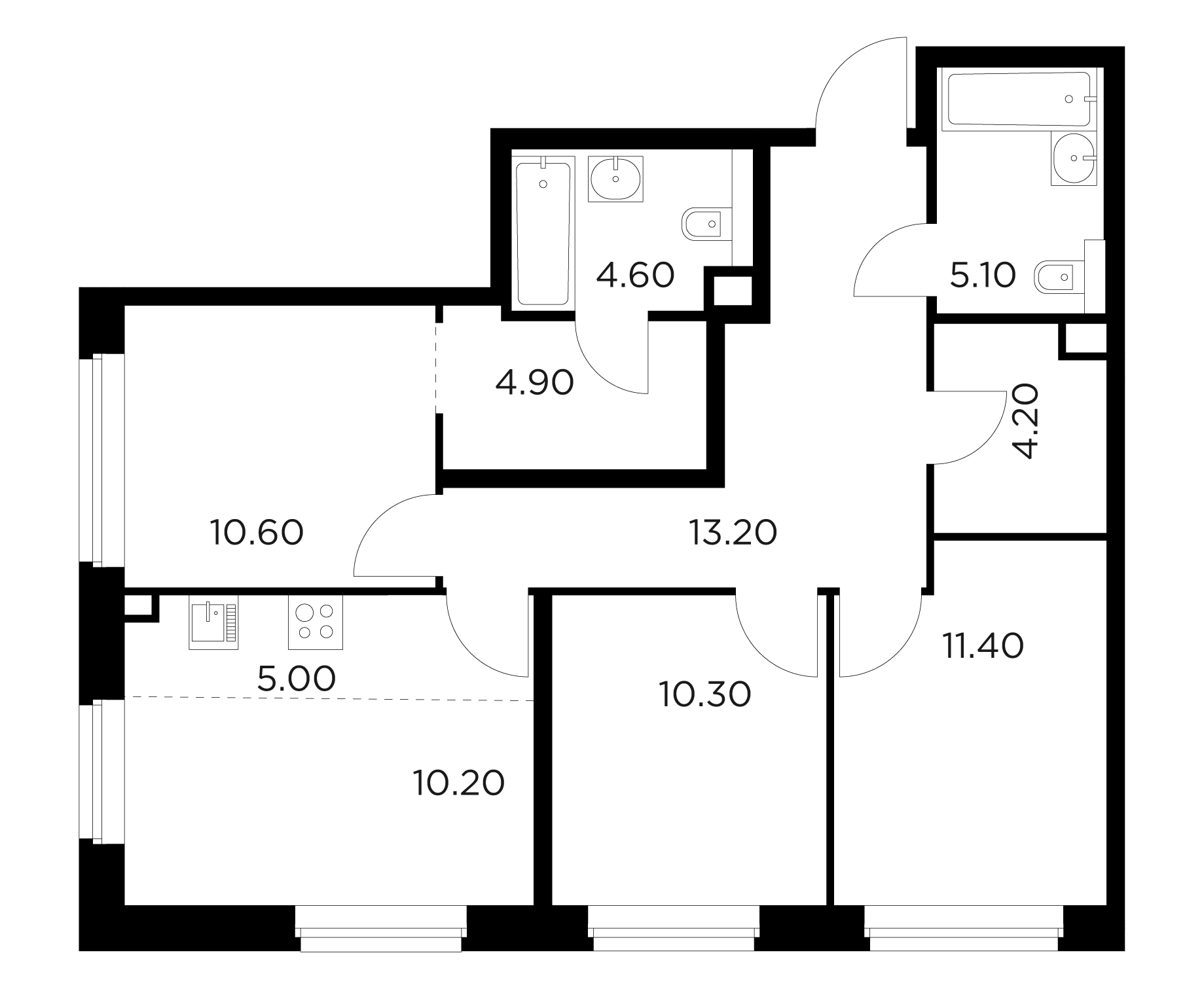 4-комнатная 79.5 м²