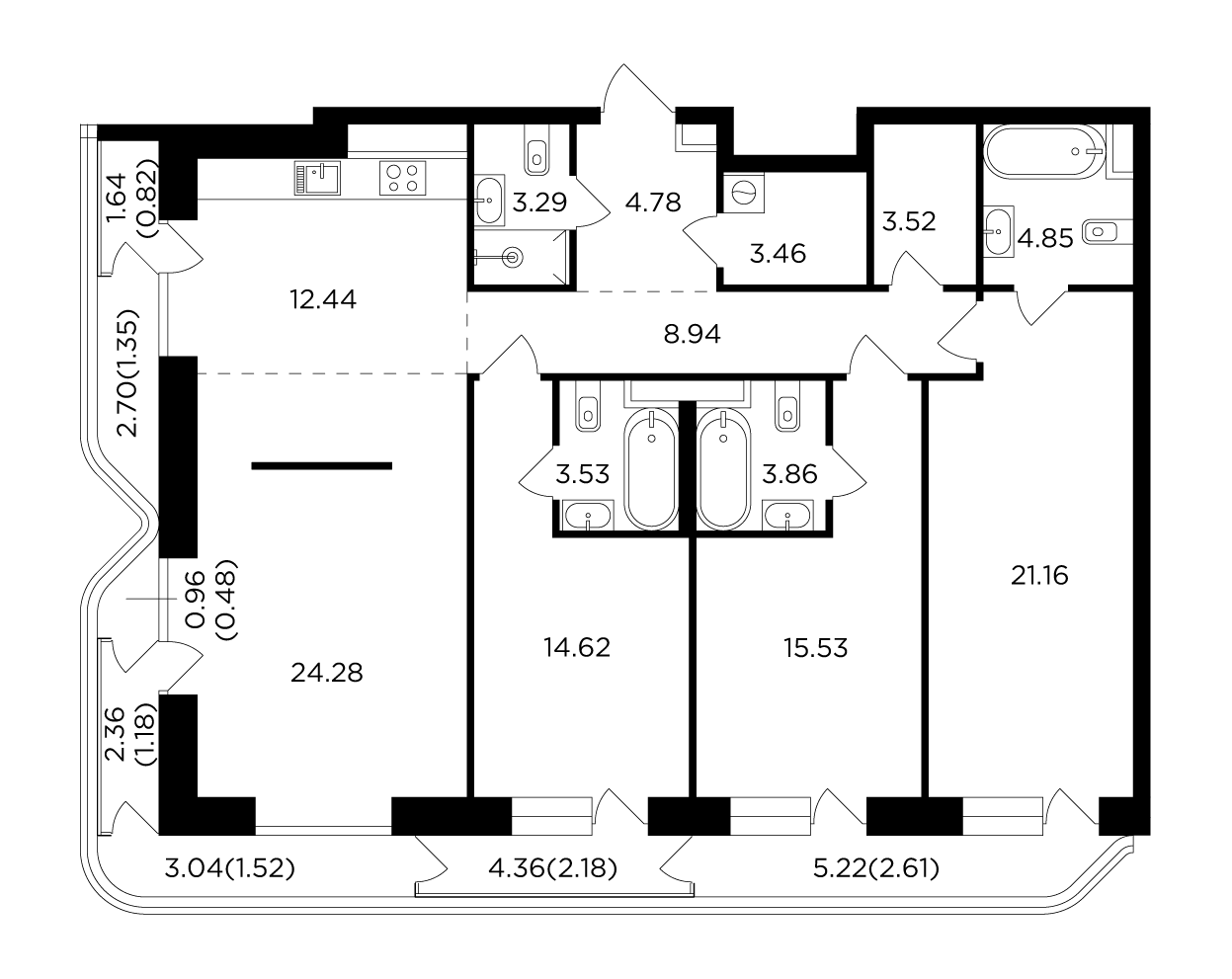 4-комнатная 134.4 м²