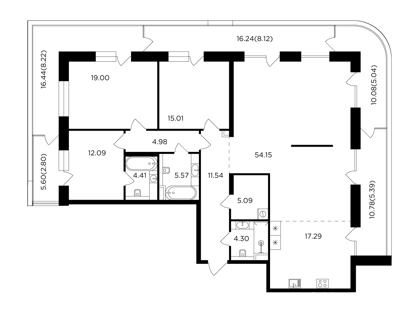 4-комнатная 183 м²