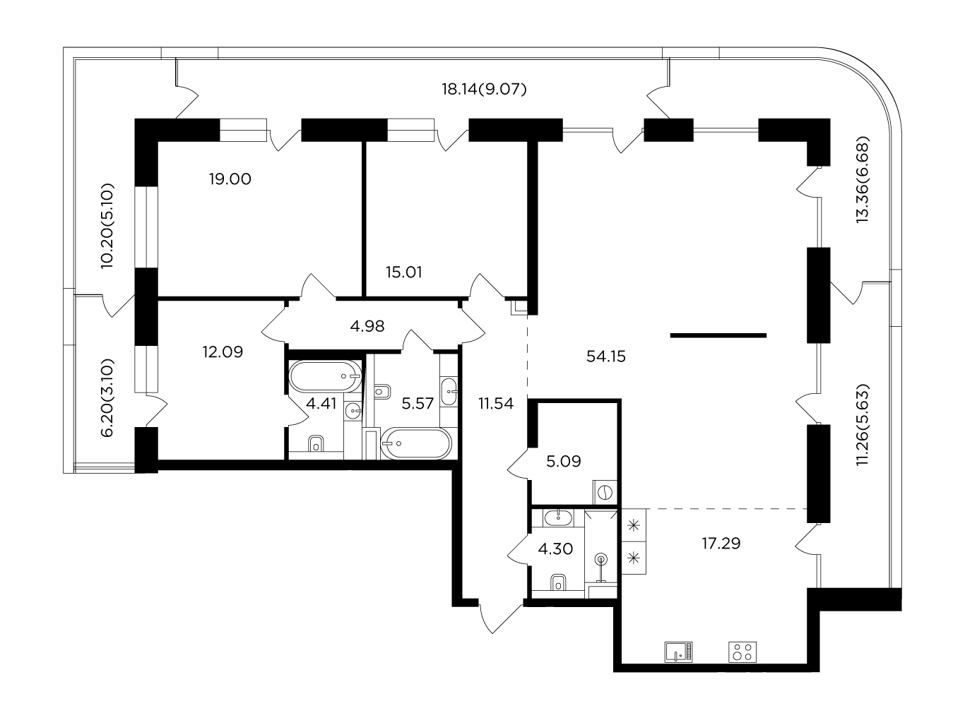 4-комнатная 183.01 м²