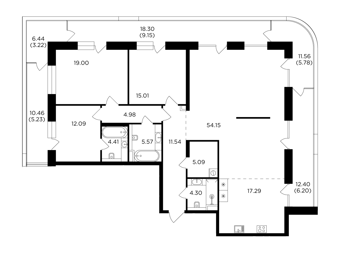 4-комнатная 183.01 м²
