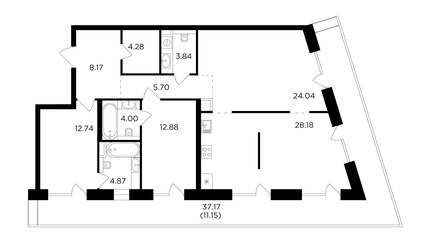 3-комнатная 119.85 м²