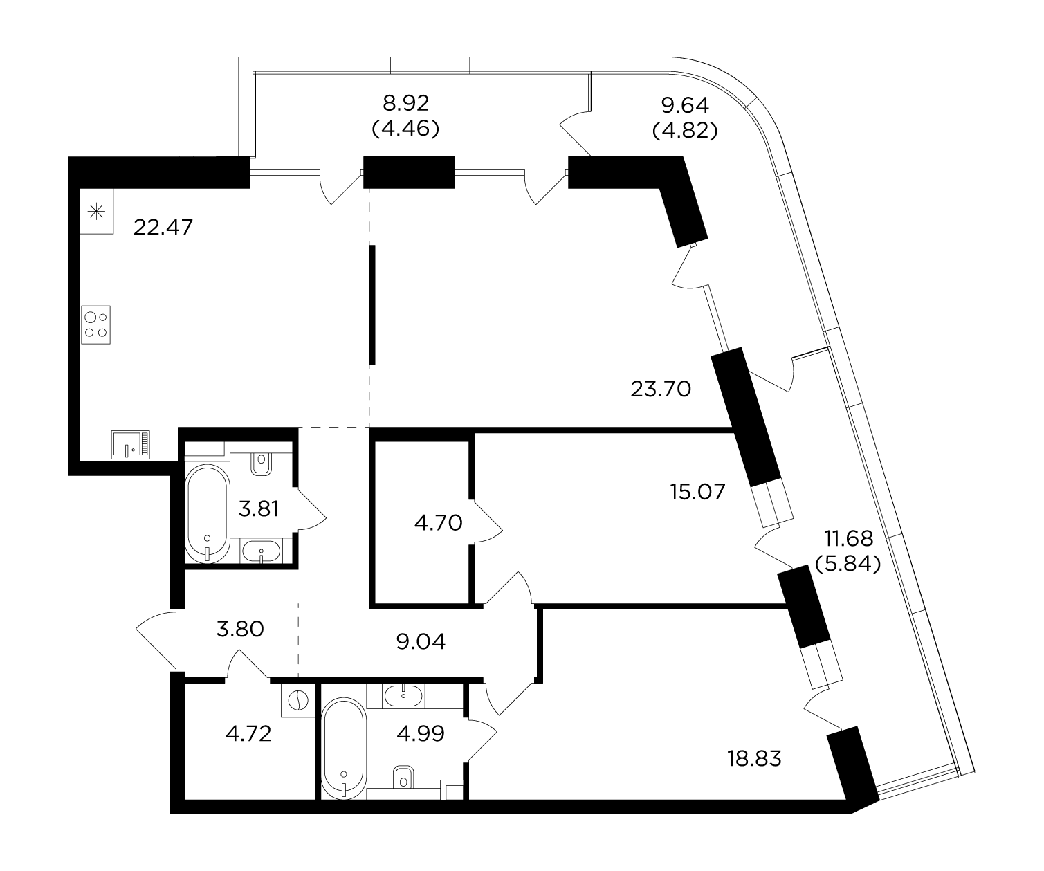 3-комнатная 126.25 м²